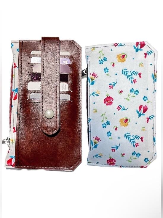 Hand Crafted Handbags - Floral wallet brown vinyl purse pallet card holder handmade